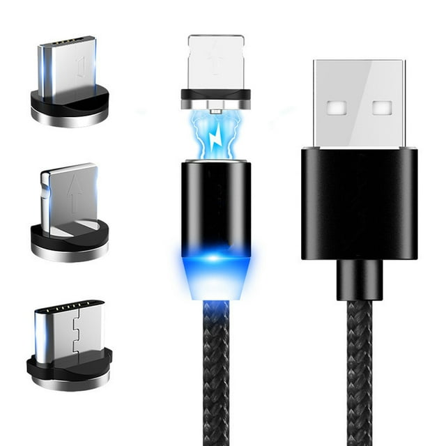 Amdohai 2m Magnetic Data Cable Fast Charging USB Three-in-one Multifunctional Mobile Phone Charging Cable One for Three Micro USB Type-C Magnetism Dustproof Charging Cables with LED Indicator