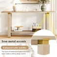 thumbnail image 4 of GZXS 63" Minimalist Console Table with Bottom Shelf, 2-Tier Entryway Sofa Table for Hallway, Living Room, Foyer, Corridor – Solid Pine Legs, MDF Top, Gold Metal Accents (Natural), 4 of 10