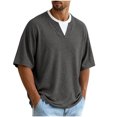 thumbnail image 2 of Fanshiluo Men's V Neck Drop Shoulder Short Sleeve T-Shirt, Fake Two-Piece Loose Casual Top,Size:L,Big and Tall Men, 2 of 7