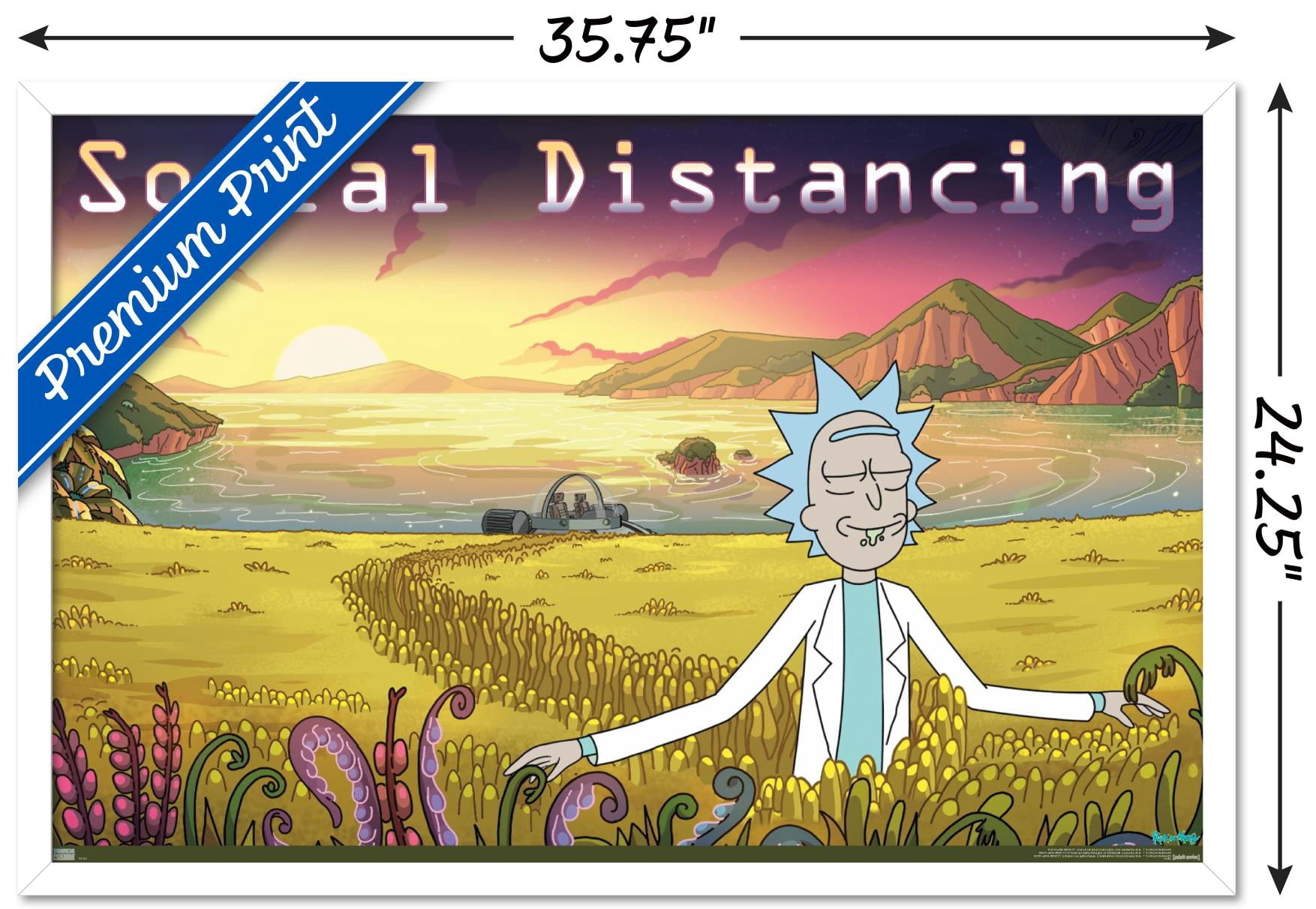 Rick And Morty - Social Distancing Wall Poster, 22.375" x 34" Framed