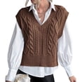 thumbnail image 2 of Women V Neck Sweater Vest Sleeveless Knit Solid Casual Ribbed Preppy Pullover Tops, 2 of 4