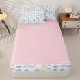 thumbnail image 4 of jejeloiu Cute Ocean Cat Print Zipper Twin Comforter Sets with Fitted Sheet and 2 Pillowcases For Girls,Whale Jellyfish Pattern Zipper Bedding Set,Blue White,Pink Reversible,4-Piece, 4 of 7