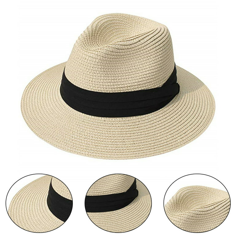 UDIYO Women Wide Brim Straw Panama Roll up Hat Fedora Beach Sun Hat UPF50+