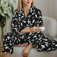 thumbnail image 5 of KLL Black White Leaves Print Women's Long Sleeve Pajamas with Pants Sleepwear Loungewear 2 Set-Large, 5 of 7