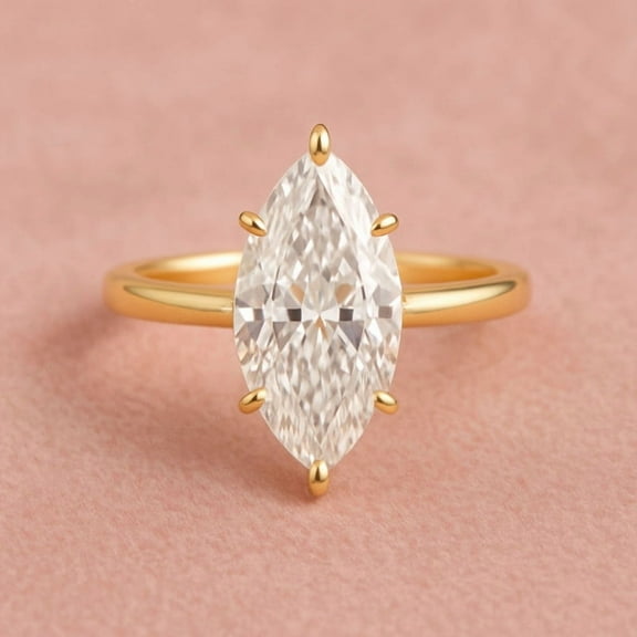 DBESTSTUDIOS Marquise Cut Diamond Ring 2.60 Carat Yellow Gold Thick Band Vintage Solitaire Engagement Gift for Her
