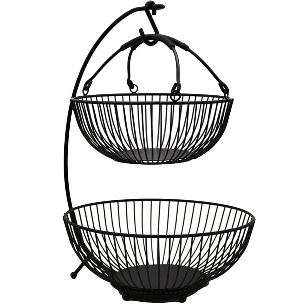 FRCOLOR  Storage Basket Fruit Bowl Divided Serving Tray with Lid Modern Black