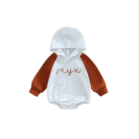 

hirigin Infant Baby Girls Boys Romper Letter Print Hooded Contrast Color Long Sleeve Jumpsuits Autumn Winter Casual Bodysuits