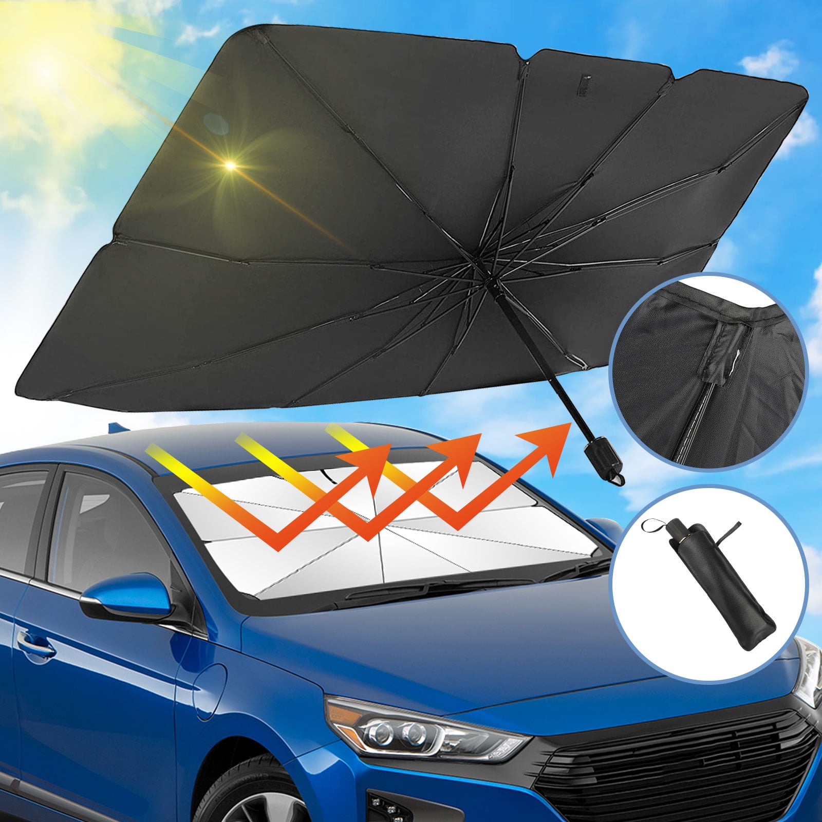 Monland Foldable Car Sun Umbrella Interior Windshield Sunshade Cover Front Window UV Shade Curtain Parasol,S