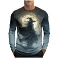 thumbnail image 2 of YOIAVAIOY Men's Graphic Long Sleeve T Shirts Halloween Ghost Pumpkin Print Shirts Long Sleeve Crew Neck Fall Tops Festival Casual Blouse Gray M, 2 of 5
