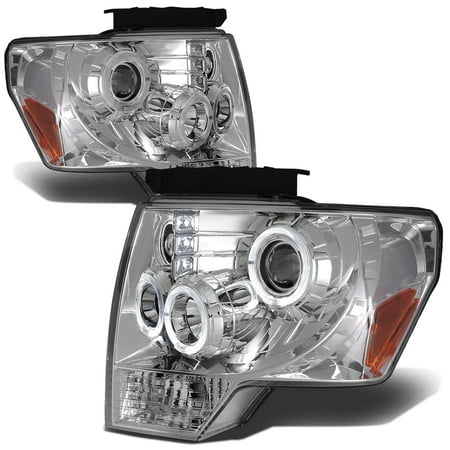 Angel Eye Halo Projector Headlamps - For 09 to 14 Ford F-150 Dual Angel Eyes Halo Projector Headlight Chrome Housing Amber Corner Headlamp 10 11 12 13 Left+Right