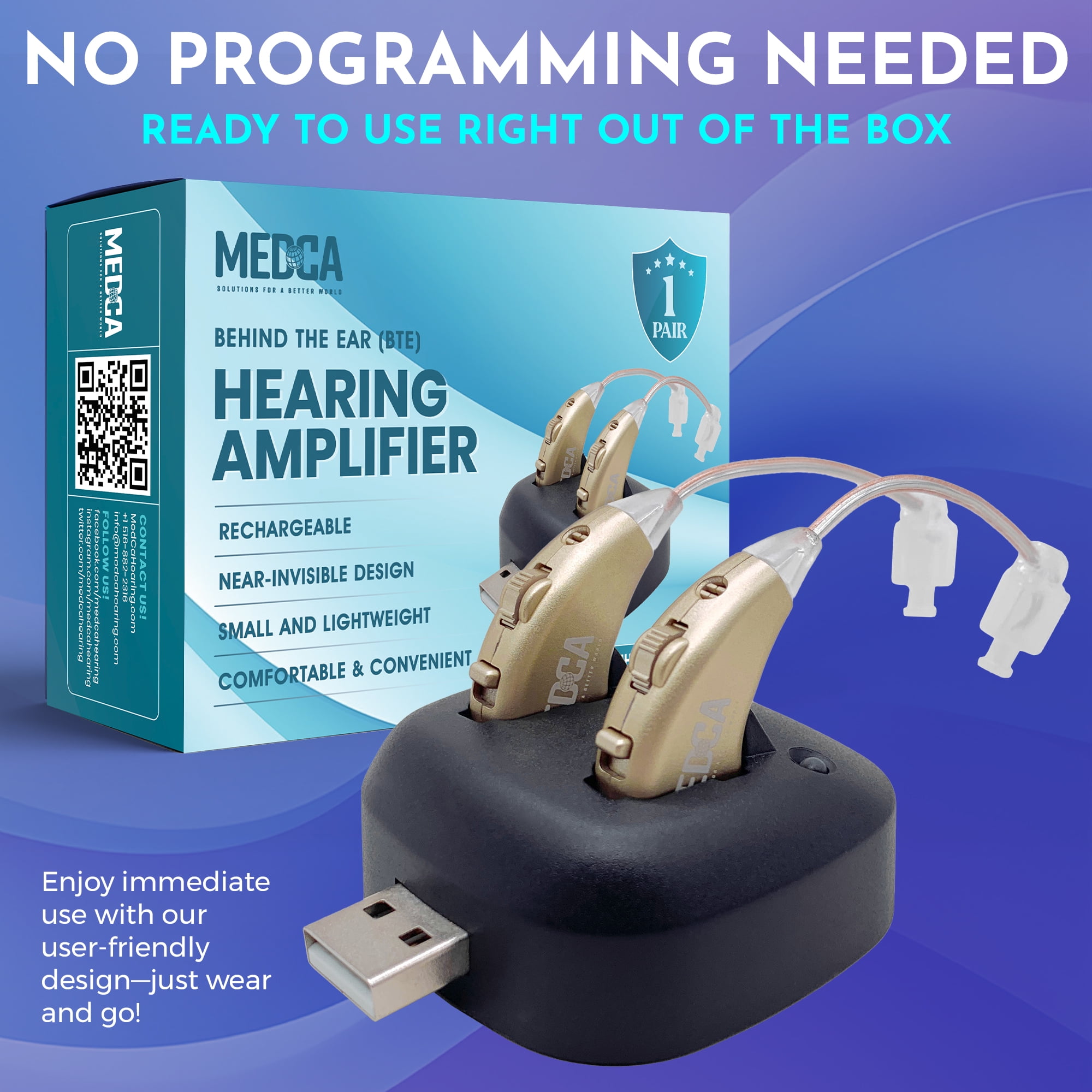 MEDca Digital Rechargeable BTE Personal Sound Amplifier Behind the Ear Sound Amplification