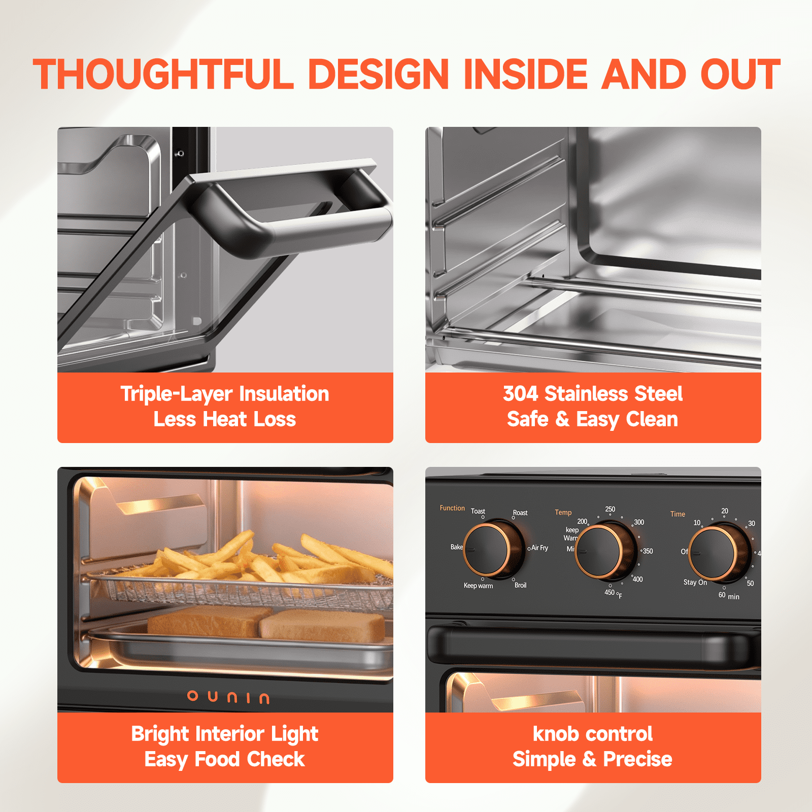 OUNIN Air Fryer Toaster Oven with Steam Infusion – 12.6QT Compact, Countertop, Fast Preheat with Bake, Toast, Roast, Broil and Warm Options