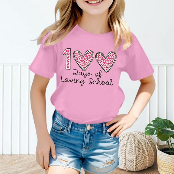 Girls Clothes 100th Day Of School Girls T-Shirt Graphic T-Shirts Casual Summer Tops Funny T Shirts for Back To School