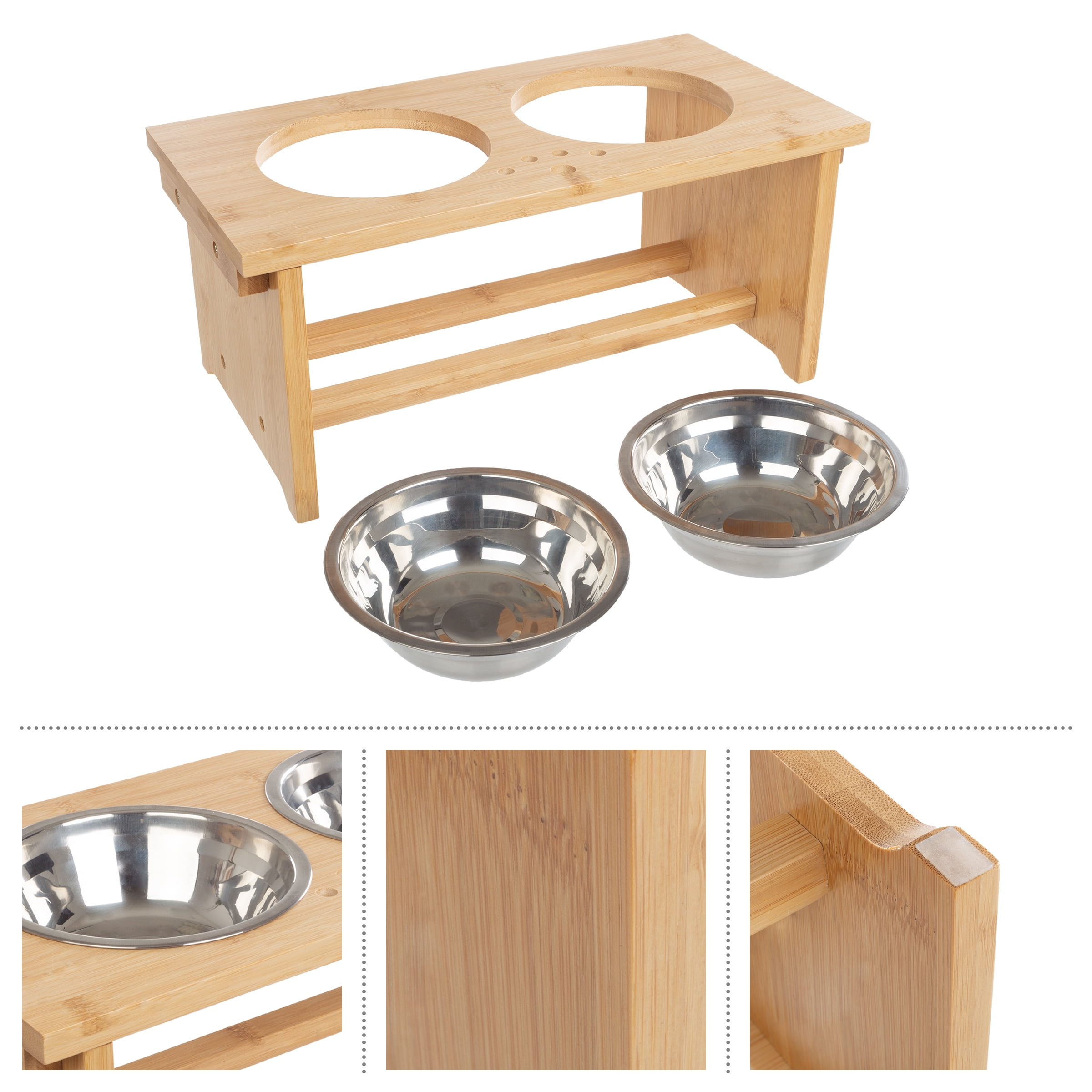 Pawfect Pets Elevated Dog Bowl Stand- 7 Raised Dog Bowl for Medium Dogs.  Pet Feeder with Four Stainless Steel Bowls.