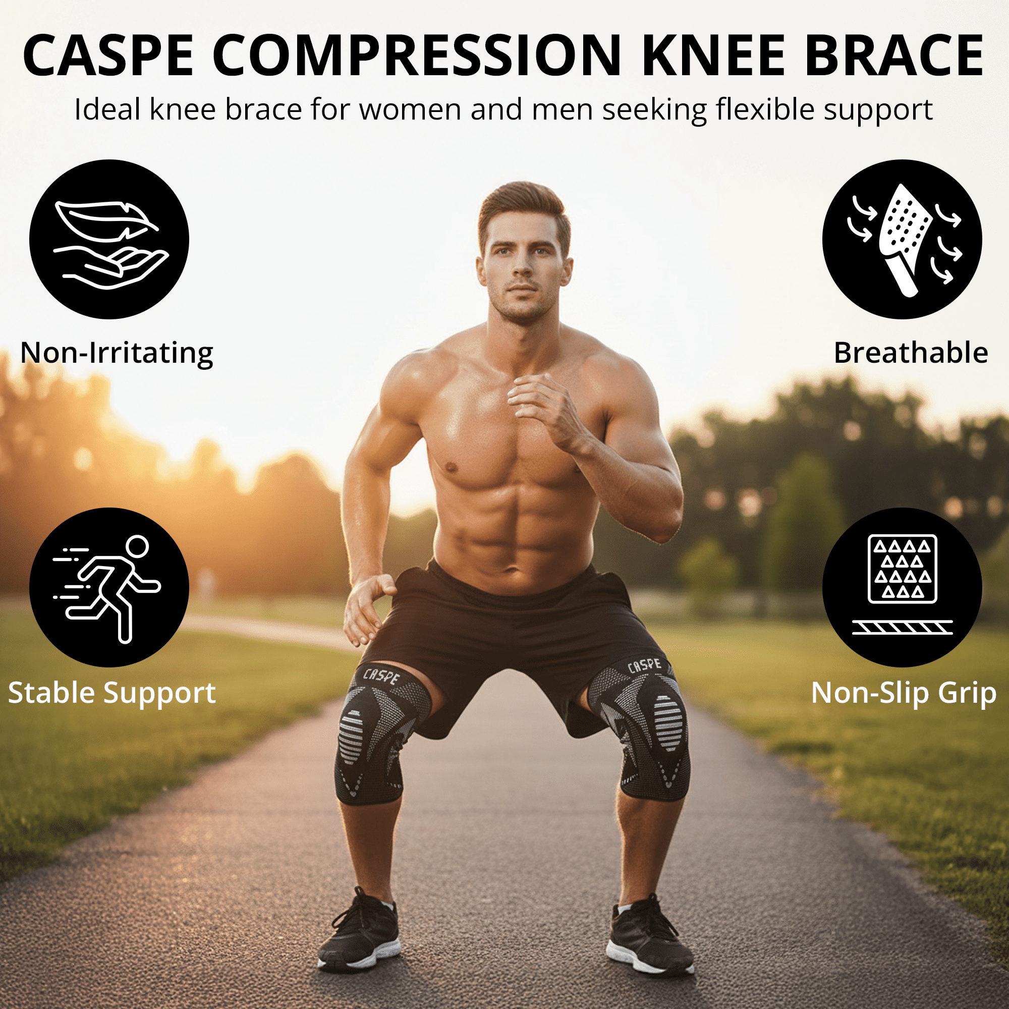 Caspe 1 Pack Compression Knee Brace with Patella Gel Pad & Side Stabilizers – Knee Support Sleeve for Men & Women, Running, Workout & Daily Use