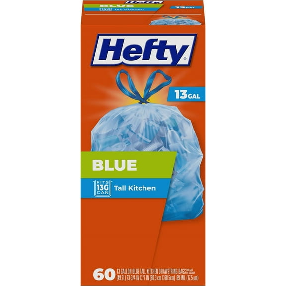 Hefty Blue Trash Bags, Blue, 13 Gallon, 60 Count