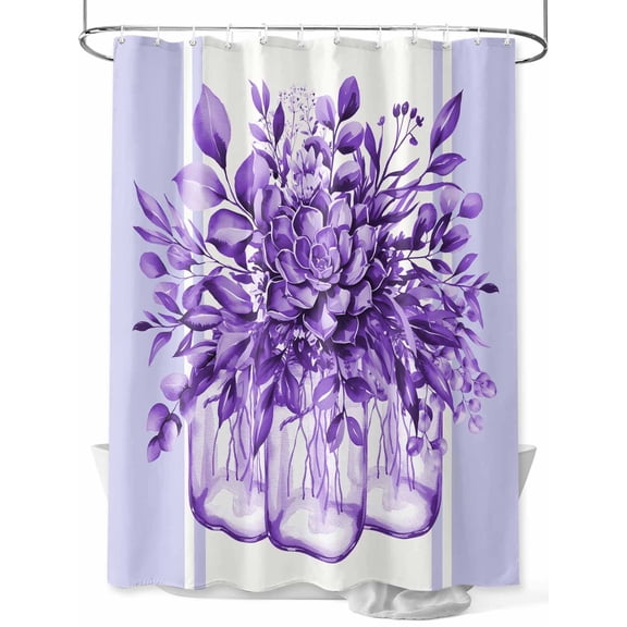 Fsddascl Eucalyptus Purple Shower Curtain Set - Small 36" x 72" Washable Bathtub Curtain with 12 Hooks, Stripes Flower Cactus Plant Waterproof Fabric Stall Shower Curtains for Bathroom/Bathtub Décor