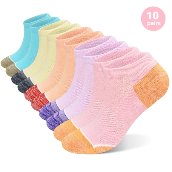 PUTUO Womens Ankle Socks, Invisible Low Cut Cushioned No Show Athletic Socks with Silicone Heel Grip, 10 Pairs, Size 6-9