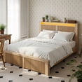 thumbnail image 6 of EnHomee Wood Bed Frame Full with Headboard Bed Frame with Storage Shelf and Drawers Farmhouse Bed Frame with 2 Drawers & Charge Station & LED Light, Rustic Oak, 6 of 8