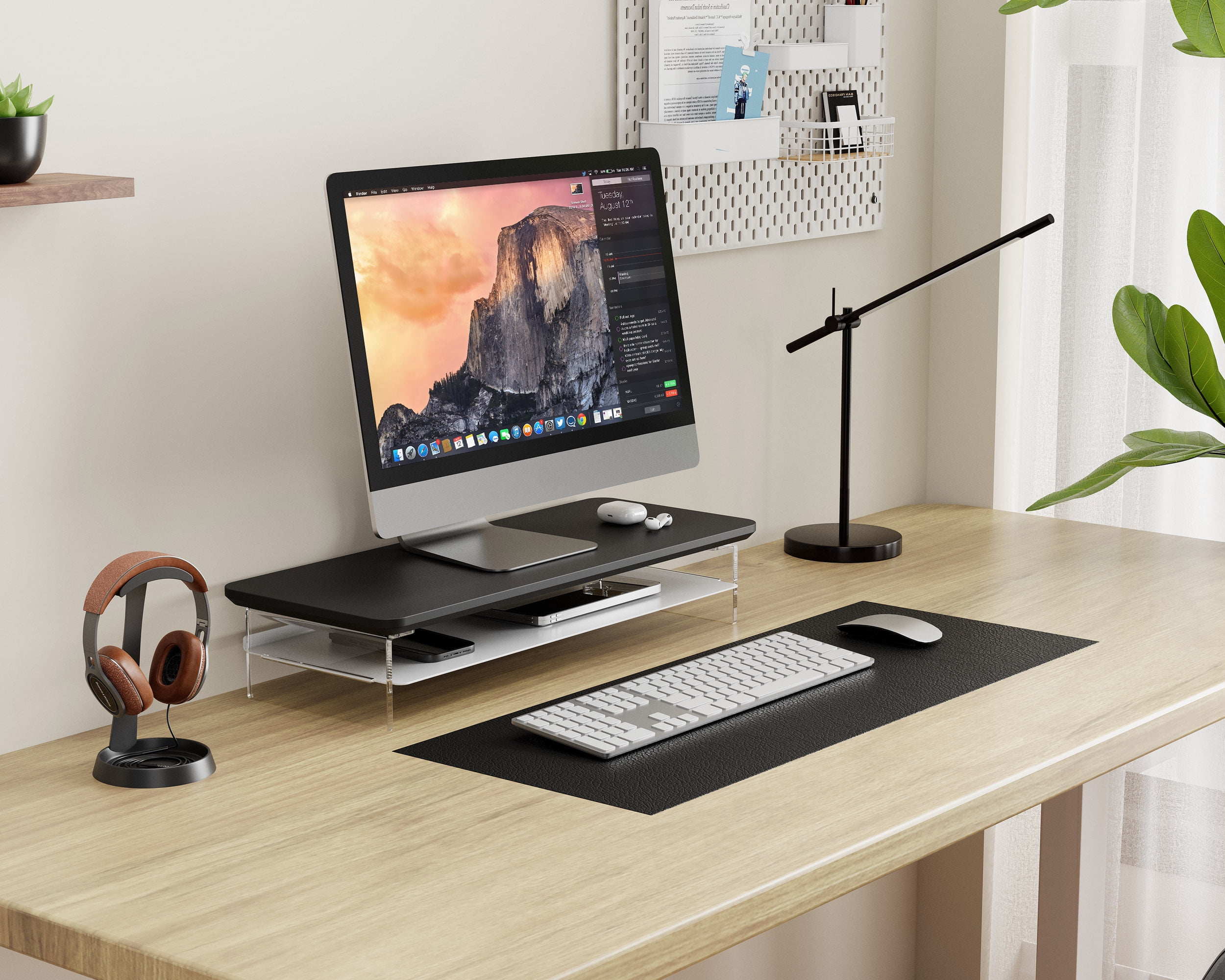 Fenge Acrylic Monitor Stand Riser, 23.6 Inches Acrylic Clear Monitor Stand with Metal Storage