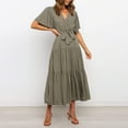 thumbnail image 4 of Lilgiuy Oversized Dress for Women Solid Short Sleeve Loose Ruffles Lacing Dress, 4 of 5