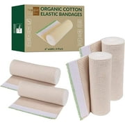 Premium Elastic Bandage Wrap (6 Wide, 4 Pack) - Nexskin Latex Free Athletic/Medical Compression Bandages Hook & Loop Fasteners at Both Ends - Lifetime Washable & Reusable USA Organic Cotton Bandage