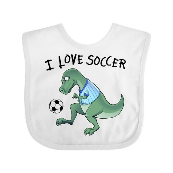 Inktastic I Love Soccer-Dinosaur in Blue Boys or Girls Baby Bib