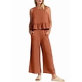 thumbnail image 3 of Women'S Pants Sets 2 Piece Outfits Sleeveless Round Neck Tank Tops Elastic Waist Wide Leg Orange S, 3 of 9