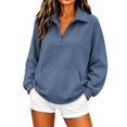 thumbnail image 2 of Women's Quarter Zip Pullover Sweatshirts Streetwear Loungewear Loose Fit Top with Pocket Blue 2XL, 2 of 4