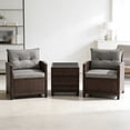 thumbnail image 2 of Hommoo 3 PCS Rattan Patio Furniture Set, Outdoor Brown Wicker Conversation Set with Glass Tabletop & Gray Cushion, 2 of 6