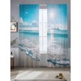 thumbnail image 2 of Summer Ocean Marine Waves Sheer Curtains 84 Inch Long 2 Panels, Modern Blue Ocean Light Filtering Rod Pocket Curtains, Sheer Voile Drapes for Living Room Bedroom, 52"x84", 2 of 8