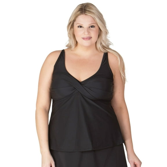 Women's Plus Size Twist Tankini Swimsuit Top - Black