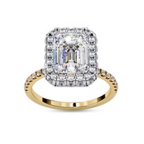 AFFY Halo Engagement Rings for Women |Center 8.5X6.5MM Emerald Cut Lab Created Moissanite Solitaire Promise Rings for Her in 14K Solid Yellow Gold, Ring Size 6