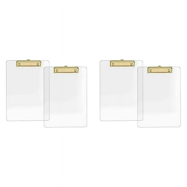 Paquete de 4 Portapapeles de AcríLico Transparente con Clip Dorado, TamañO Carta A4 de 8,8 X 12,2, Suministros Escolares y para el Hogar, Suministros de Oficina
