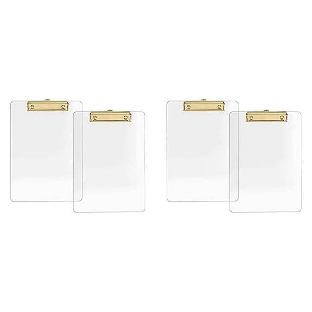 Paquete de 4 Portapapeles de AcríLico Transparente con Clip Dorado, TamañO Carta A4 de 8,8 X 12,2, Suministros Escolares y para el Hogar, Suministros de Oficina
