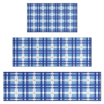Blue and White Grid Pattern Kitchen Rugs Sets Of 3,Kitchen Runner Rugs Non Skid Washable,Decorative Kitchen Floor Mats for Kitchen,Sink,Laundry,17"x30"  17"x47"   17"x59"