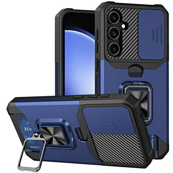 Military Grade All-In-One Ring Stand Card Case for Samsung Galaxy S25 Plus - Blue