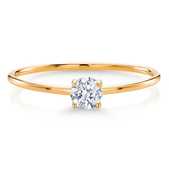 Gem Stone King 10K Yellow Gold White Zirconia Solitaire Engagement Ring for Women (0.17 Cttw, Round 3.5MM, Gemstone Birthstone, Size 7)