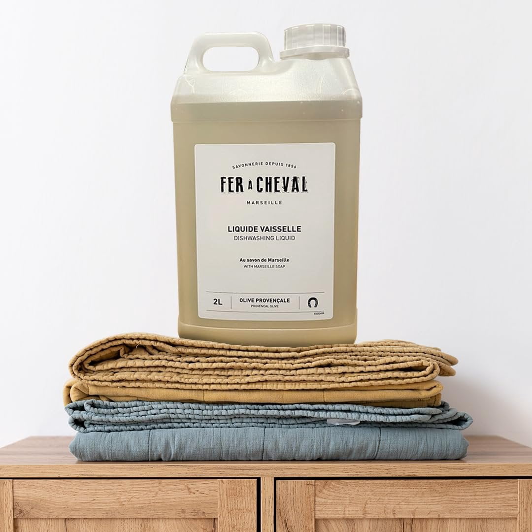 Fer à Cheval Dishwashing Liquid Refill 2L – Marseille Soap-Based Formula with 99% Natural Ingredients, Made in France