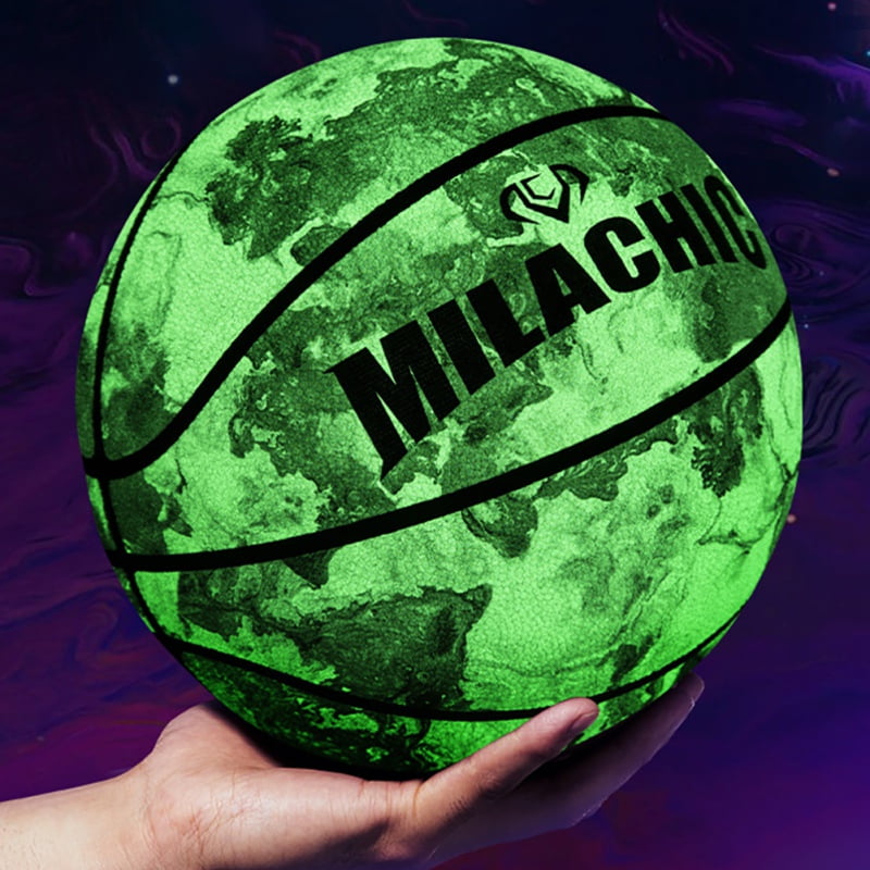 Men Basketball Glow in The Dark Green Light up Basketball Gift for Kids Women Indoor-Outdoor Night Basketball SIZE 7 Luminous Glowing Leather Basketball 