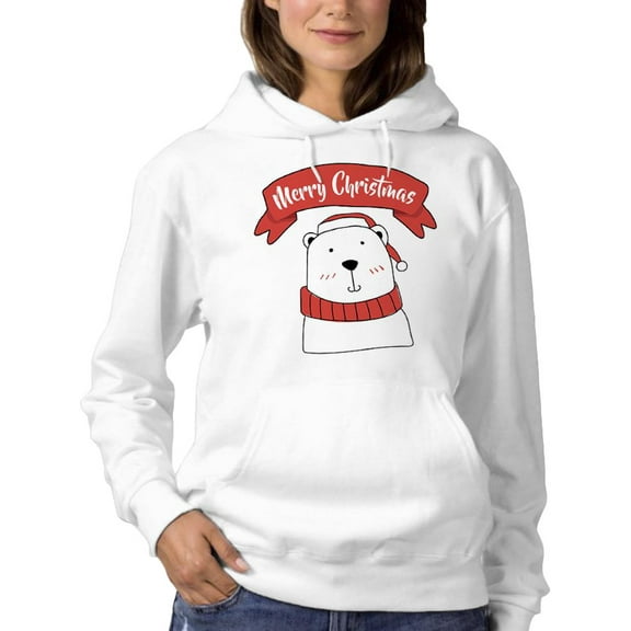Merry Christmas Polar Bear Hoodie Women -SPIdeals Designs, Female x-Large