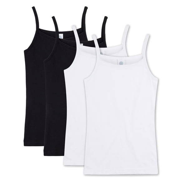 Sanetta Camiseta Niña, Paquete de 4 - Camiseta sin Brazos, Top Blanco/negro 152