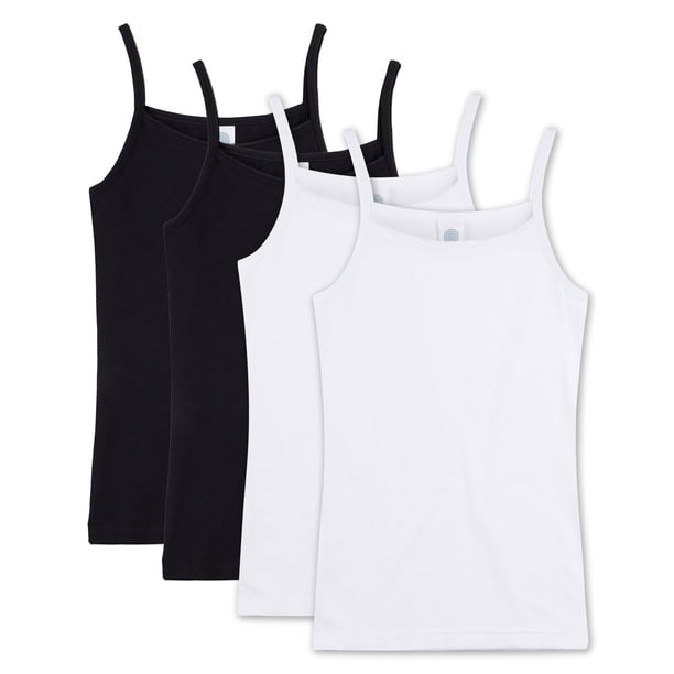Sanetta Camiseta Niña, Paquete de 4 - Camiseta sin Brazos, Top Blanco/negro 152