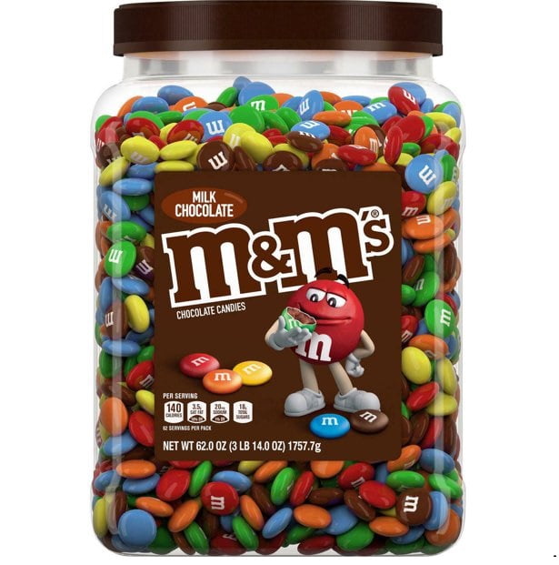 M&M's Bundle 1 Peanut Chocolate Candy Jar & 1 Milk Chocolate Plastic Pantry Size Jar (62 oz.)