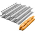 thumbnail image 1 of Molde antiadherente perforado para baguette (paquete de 2), de 38 x 33 cm, para hornear pan francés, 4 panes ondulados, para horno, tostador (plateado), 1 of 6