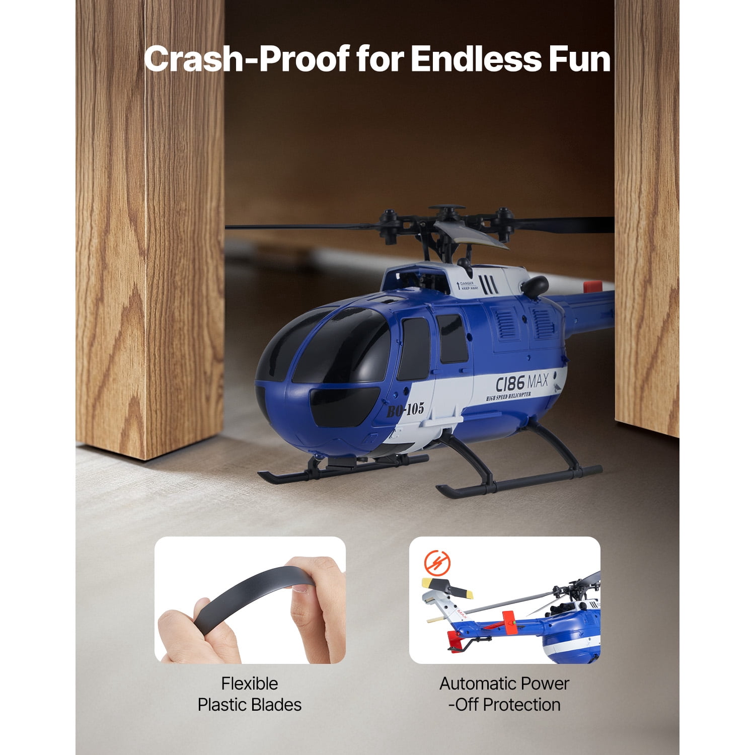 VEVOR RC Helicopter, 2.4GHz 4-Propeller Remote Control Helicopter with 6-Axis Gyro, 4-Channel RC Airplane for Beginner, LED Light & One-Key Takeoff/Landing, Plane Toys for Kids Ages 8 and up
