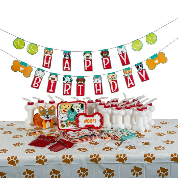 159 Pieces Dog Party Tableware Kit for 24 Guests