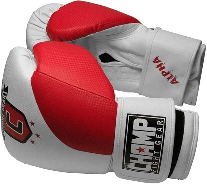 The Champ Fight Gear Alpha Series Boxing Gloves with Wrist Support for Boxing Kickboxing Muay Thai Training or Sparring Punching Bag Mitts,Red/White, 12Oz