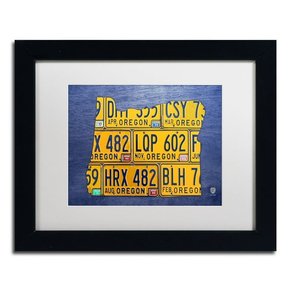 Trademark Fine Art 'Oregon License Plate Map' Canvas Art by Design Turnpike, White Matte, Black Frame