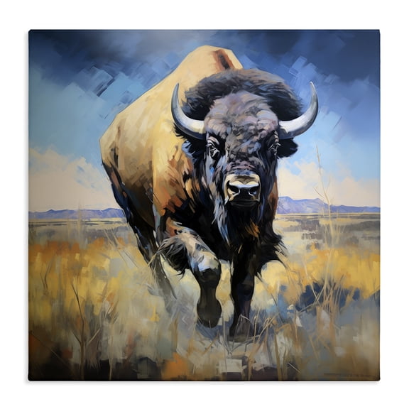 Stupell Industries Rustic Lodge Bison in Country Field Canvas Art, 17 x 17, by Ray Powers